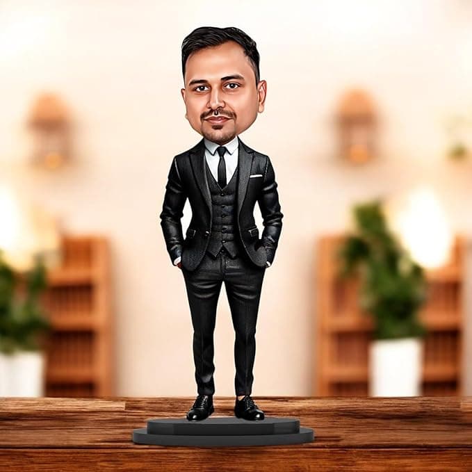 Custom Wooden Caricature with Stand | Tabletop Gift | Men in Suit Design | Durable Double Wood Material | Available in 6, 8, 10, 12 Inch