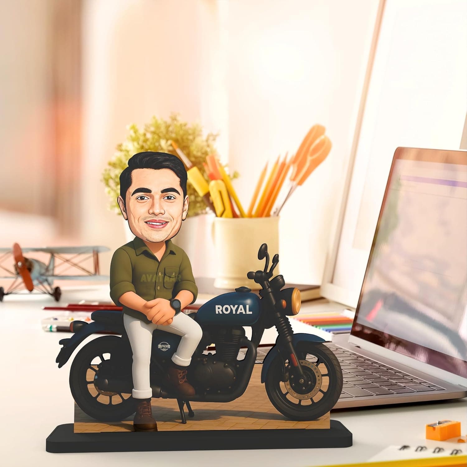 Personalized Motorcycle Rider Caricature Gift Custom Photo Stand Birthday Gift for Husband Boyfriend Friend Unique Biker Cartoon Photo Frame (Motorcycle Rider) (MOTORCYCLE RIDER - 3, 7 INCHES