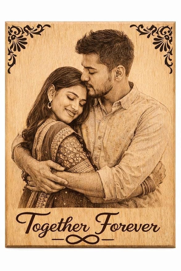 Personalized Wooden Photo Frame with Laser Engraving | Custom Photo on Wood | Gift for Couples, Anniversary, Valentine’s Day | 5x4 Inch