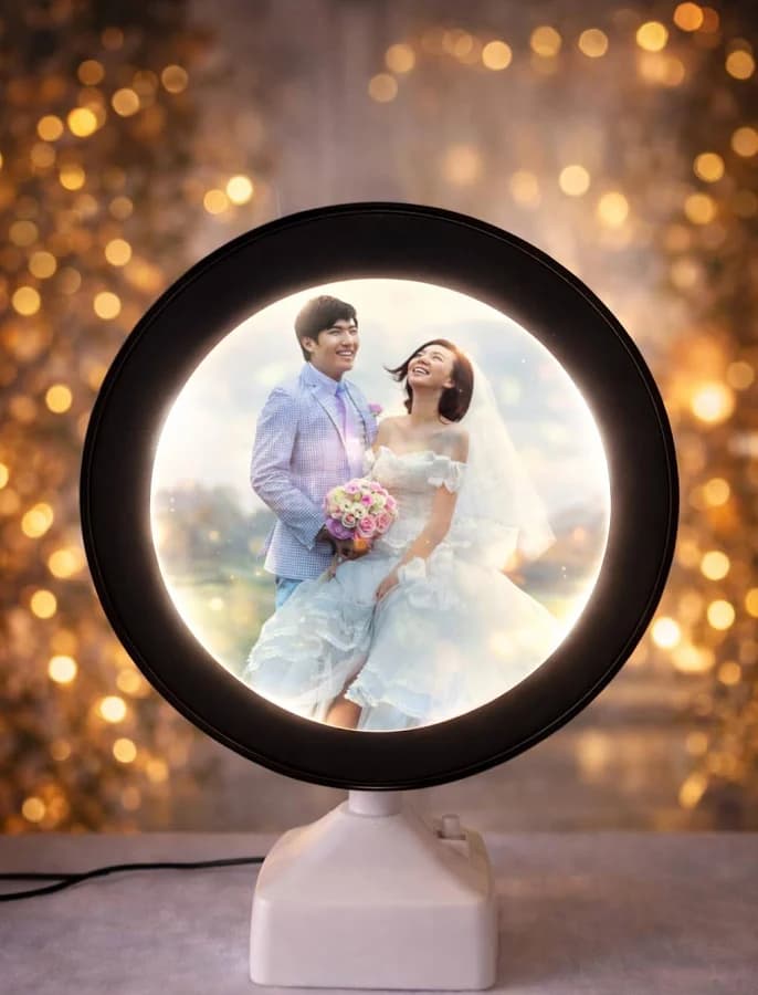 Personalized Customized Magic Mirror Round Shape LED Photo Frame | Custom Name & Photo Gift for Couple, Friends | Anniversary,