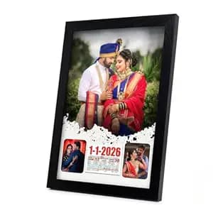 Personalized Daily Calendar Photo Frame 2026 | Customized 3 Photo Wall Collage with Traditional Daily Tear-off Calendar | 12x8 Inch 8mm Sturdy Wooden Frame | Ideal Wedding Anniversary & House