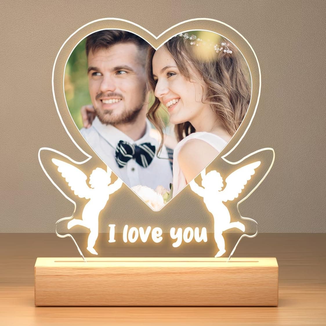 LED Acrylic Photo Lamp with Customized Photo | Romantic Couple Night Light Gift for Girlfriend Boyfriend Wife Husband Fiancé Anniversary Wedding Valentines Day Gift